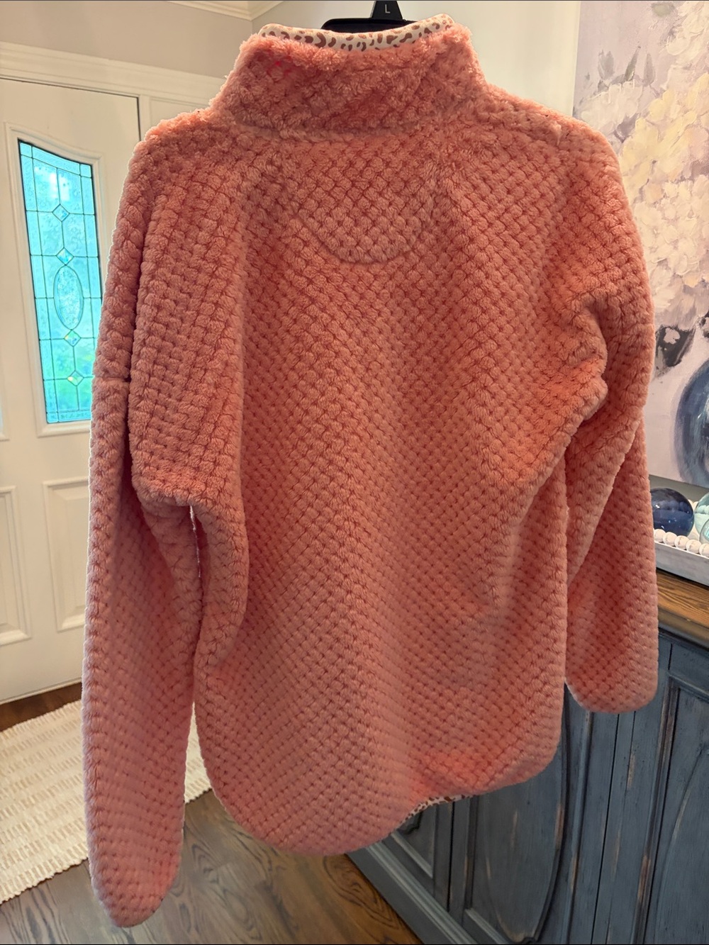 Simply Southern Blush Pink Plush Quarter-Zip Pullover with Leopard Trim - Picture 5 of 5